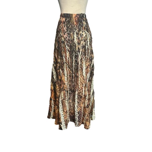 Reba brown yellow print pleated pull on boho maxi skirt size Large - Picture 2 of 16
